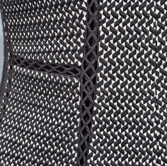REBECCA TAYLOR Black White Geometric Fit Flare V-Neck Sleeveless Dress 0 - Picture 6 of 9